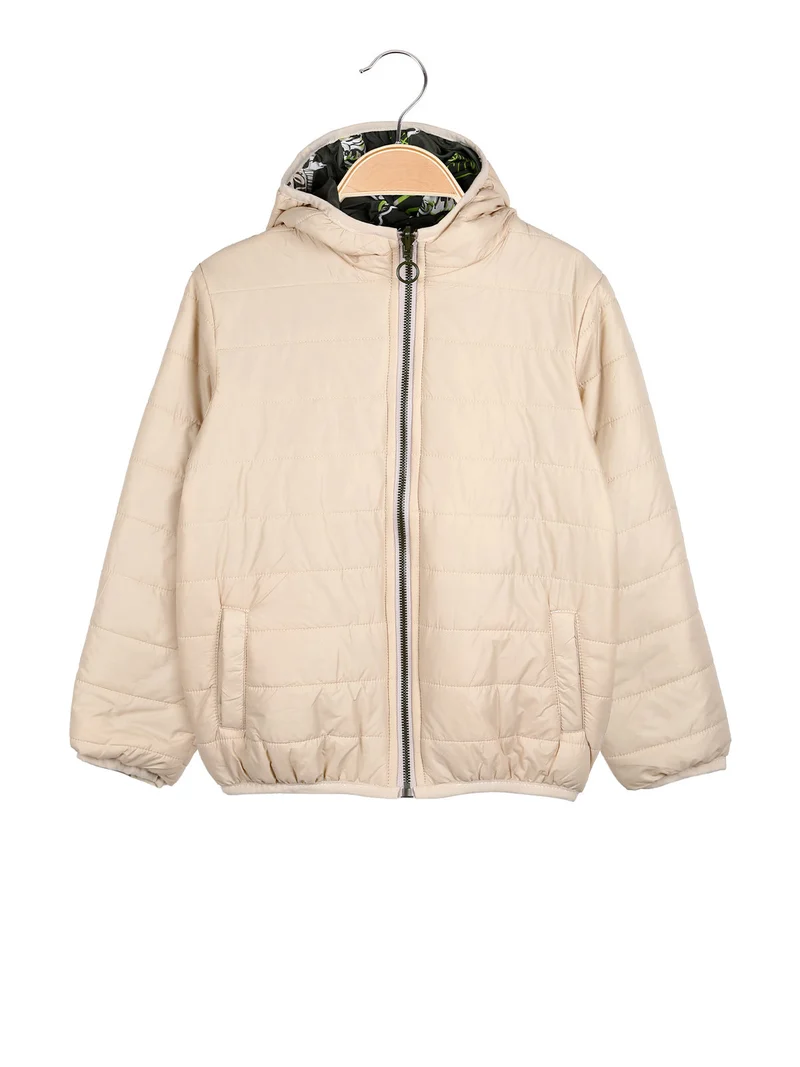 Giubbino 100 grammi da bambino reversibile con cappuccio e zip - beige