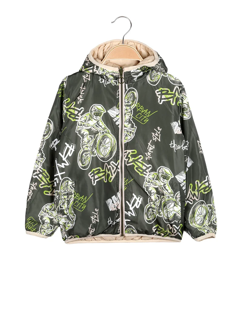 Giubbino 100 grammi da bambino reversibile con cappuccio e zip - beige