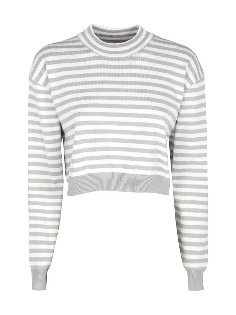 Pullover cropped da donna a righe - grigio