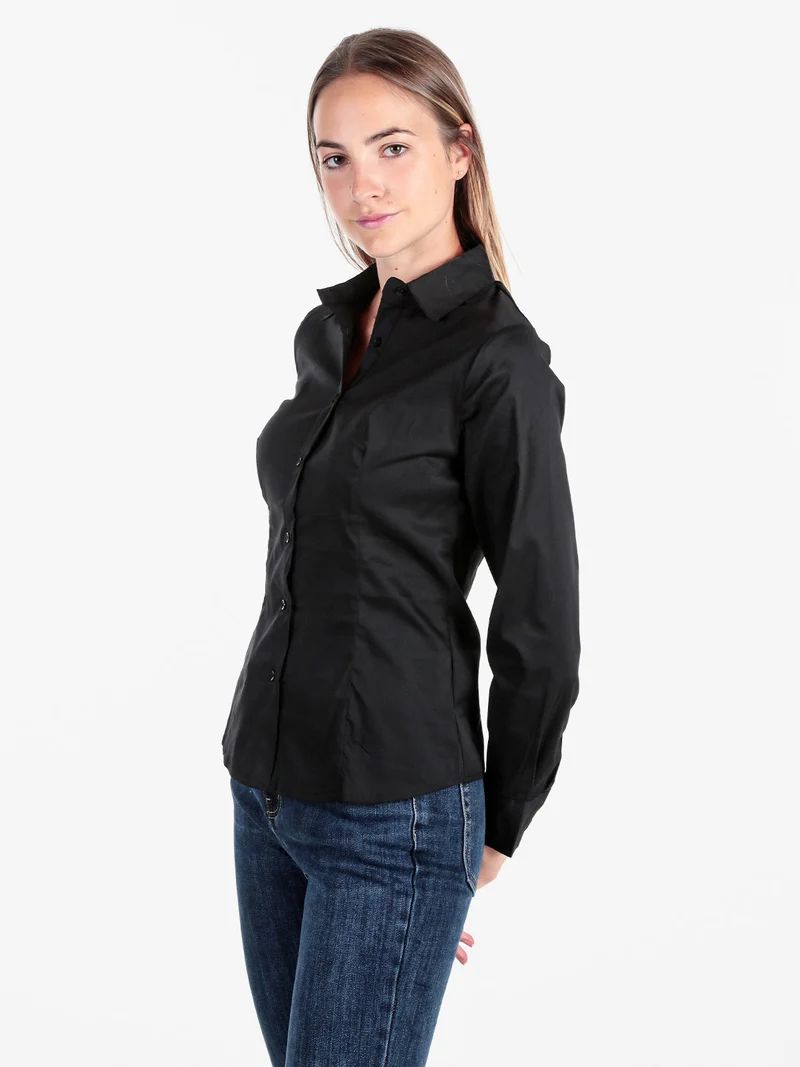 Camicia donna slim fit a maniche lunghe - nero