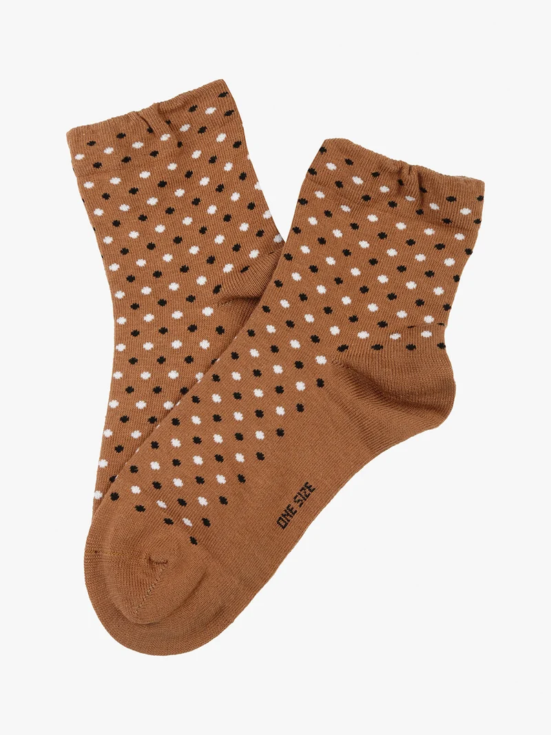 Calze corte da donna in caldo cotone a pois - cammello