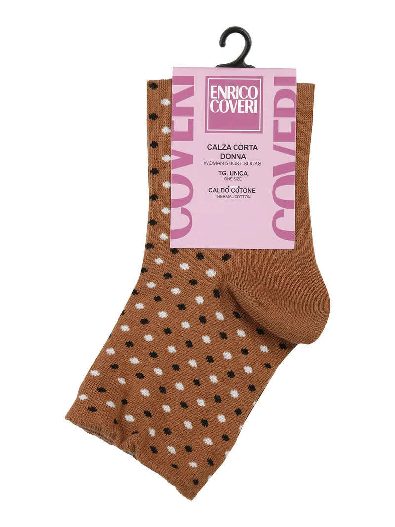 Calze corte da donna in caldo cotone a pois - cammello