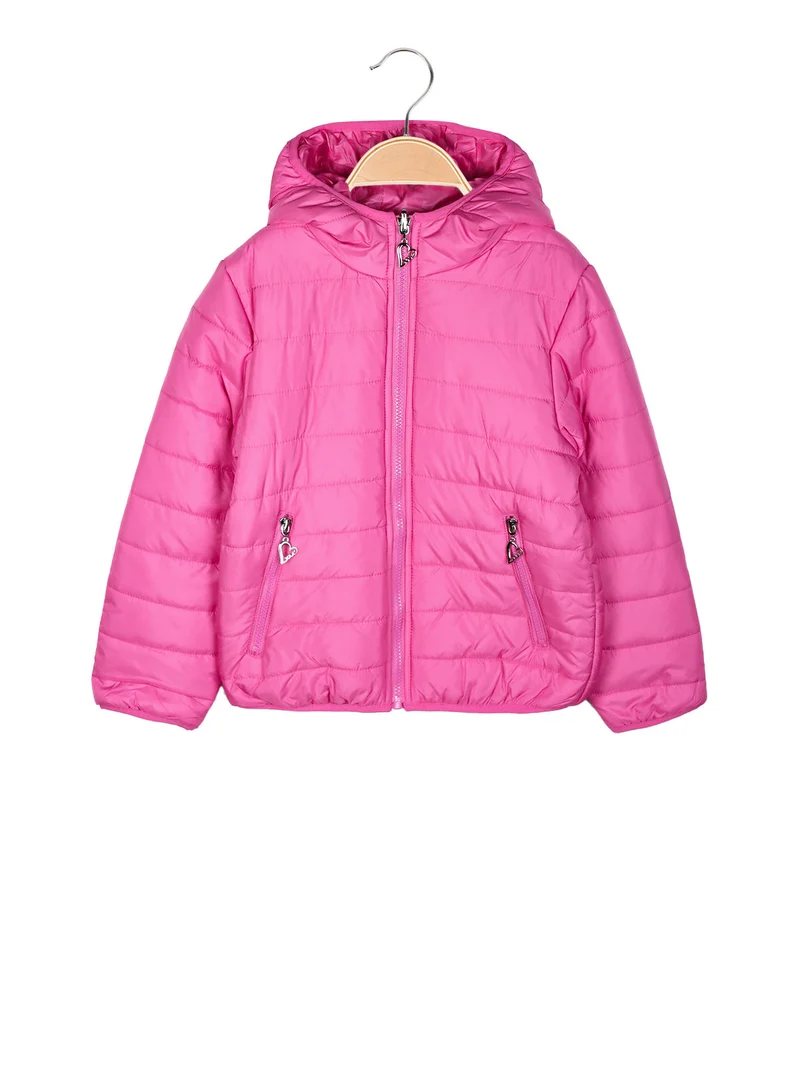 Giubbotto doubleface da bambina con cappuccio e zip - fucsia