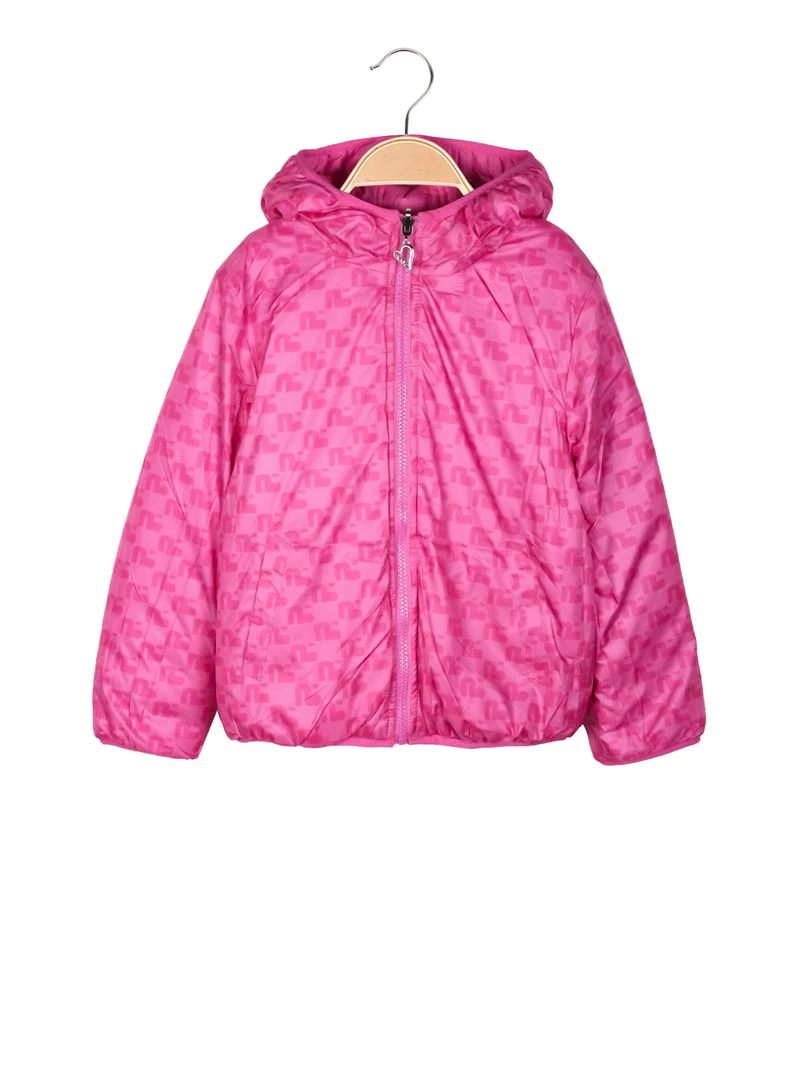Giubbotto doubleface da bambina con cappuccio e zip - fucsia