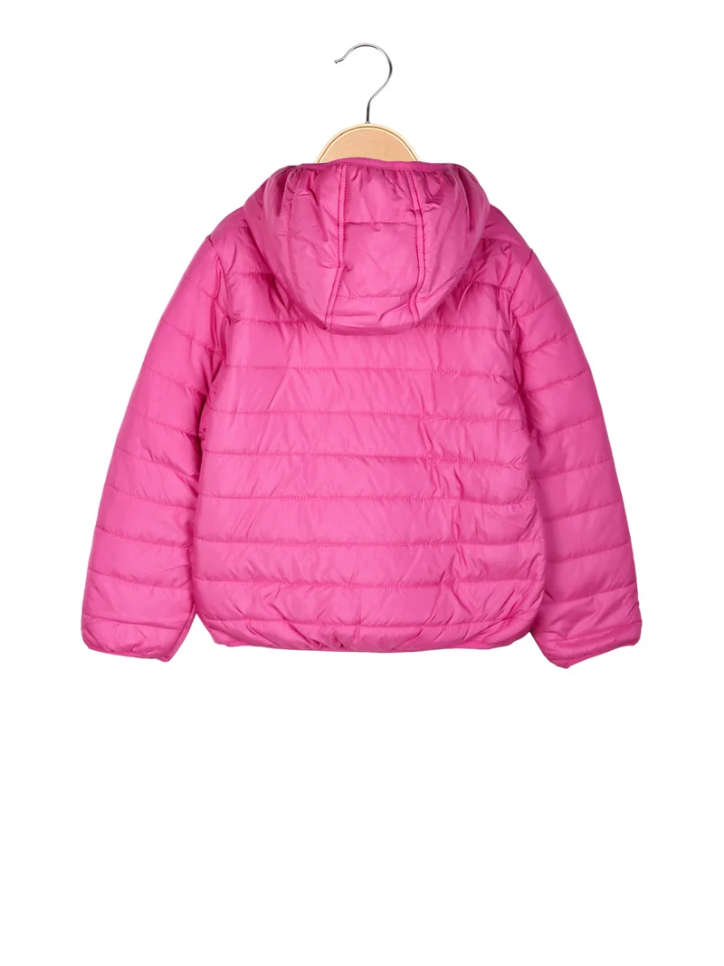Giubbotto doubleface da bambina con cappuccio e zip - fucsia