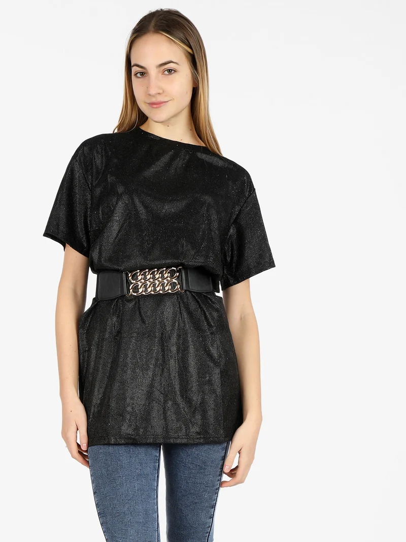 Maxi t-shirt donna con glitter - nero
