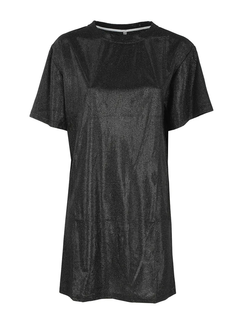 Maxi t-shirt donna con glitter - nero