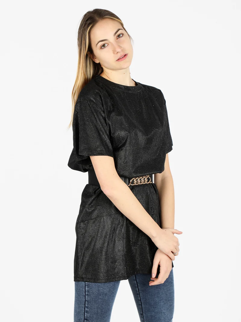 Maxi t-shirt donna con glitter - nero