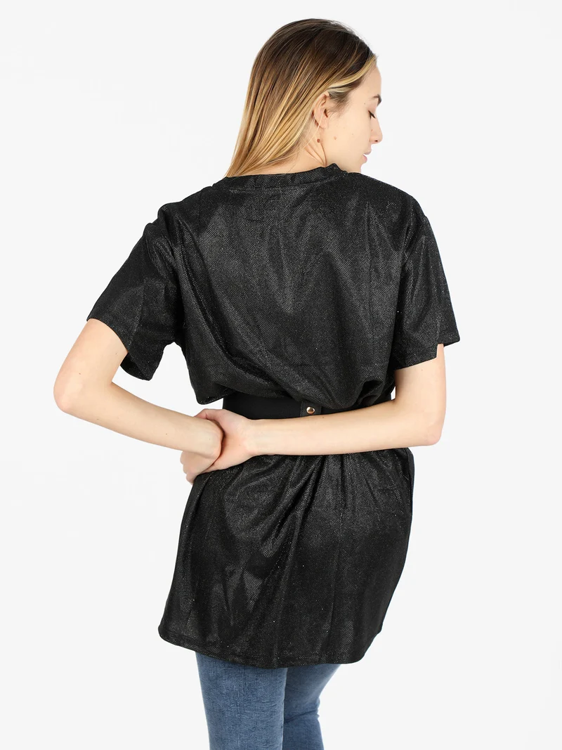 Maxi t-shirt donna con glitter - nero