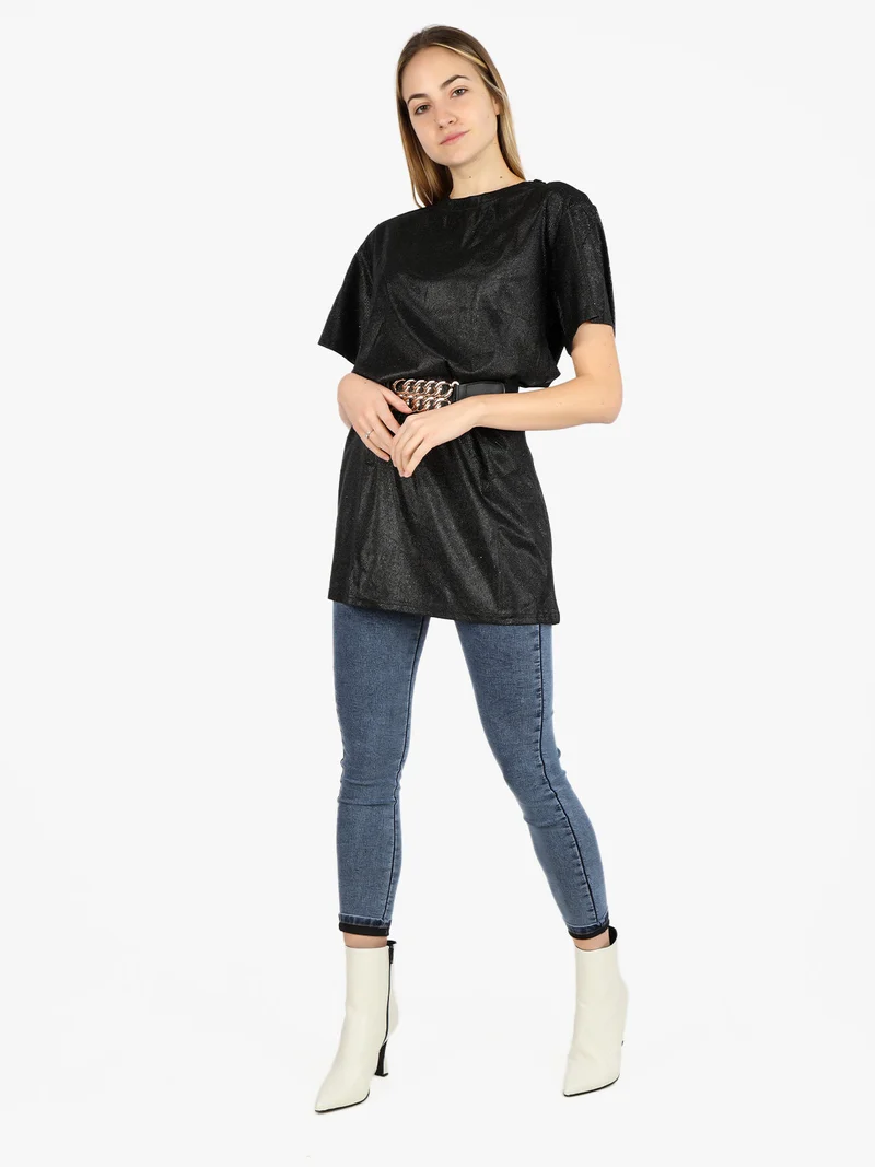 Maxi t-shirt donna con glitter - nero