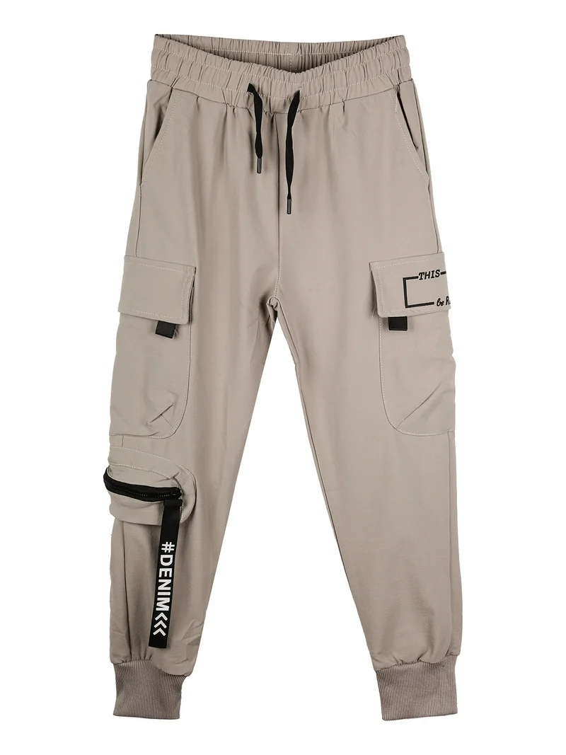 Pantaloni cargo da ragazzo con polsini e coulisse - fango