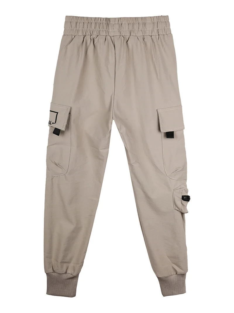 Pantaloni cargo da ragazzo con polsini e coulisse - fango