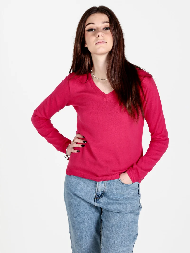 Pullover donna in maglia scollo V - anguria