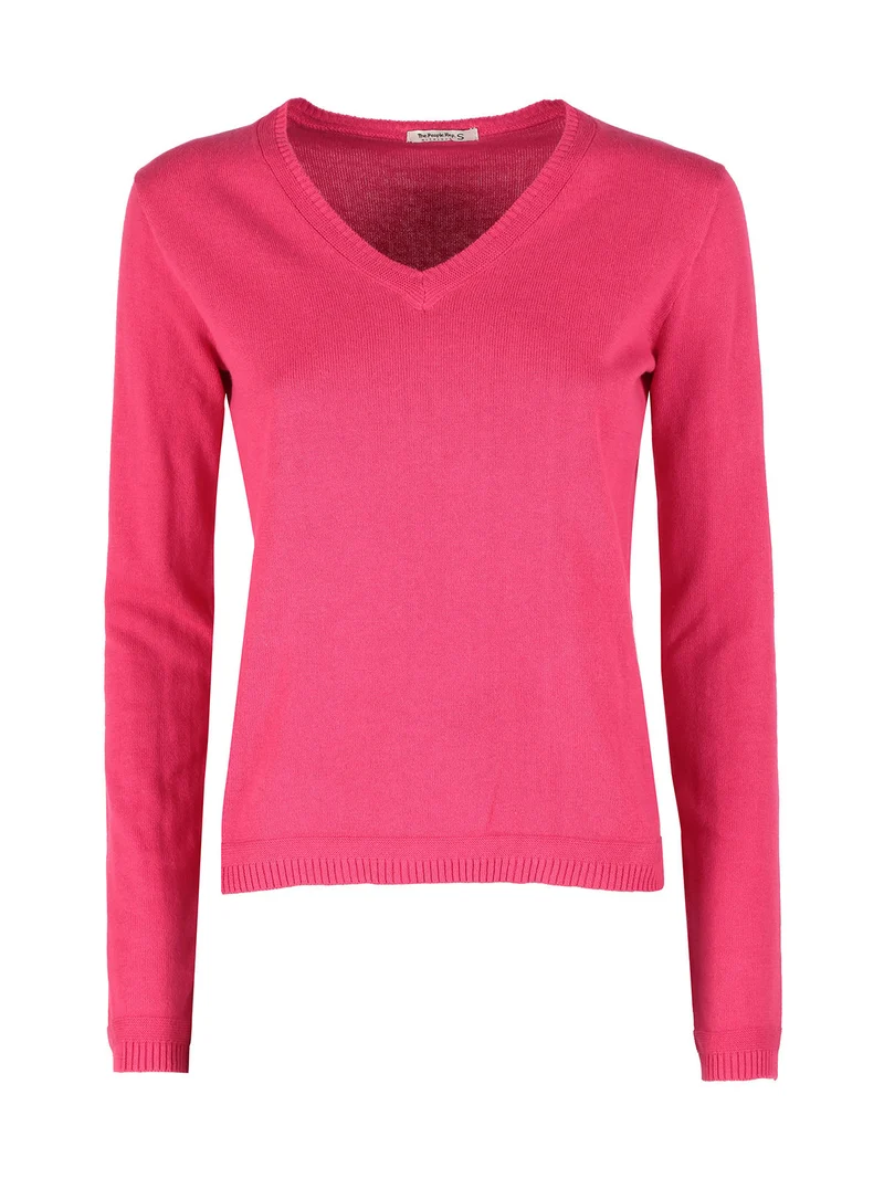 Pullover donna in maglia scollo V - anguria