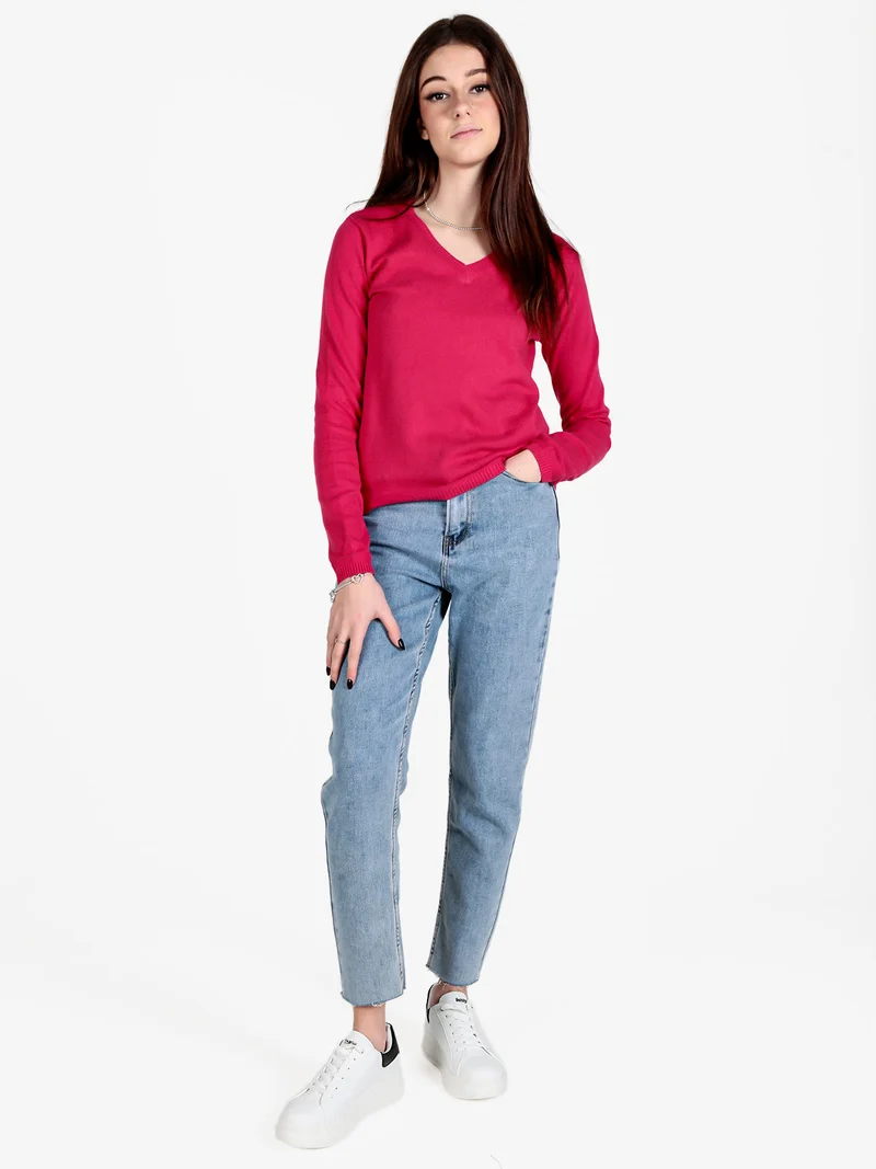 Pullover donna in maglia scollo V - anguria