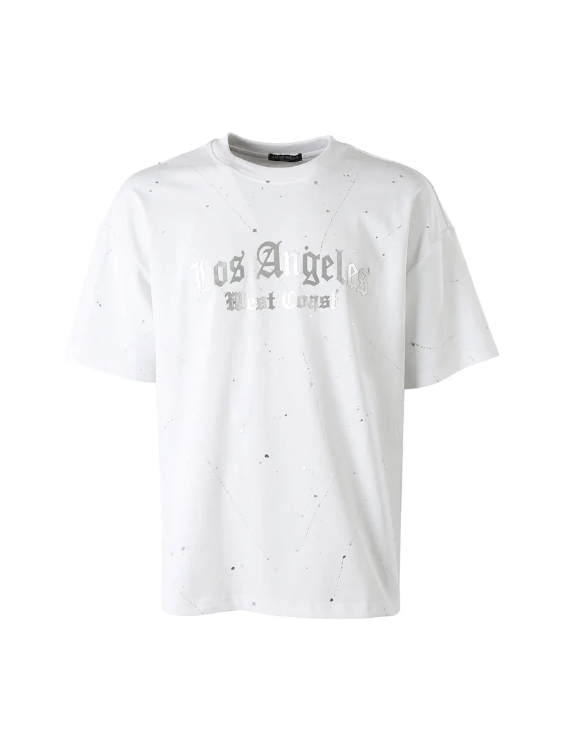 T-shirt da uomo in cotone con stampe metallizzate - bianco