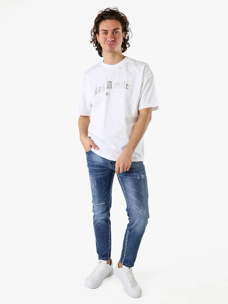 T-shirt da uomo in cotone con stampe metallizzate - bianco