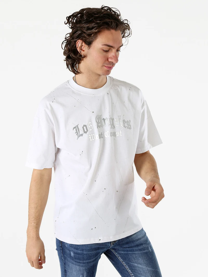 T-shirt da uomo in cotone con stampe metallizzate - bianco