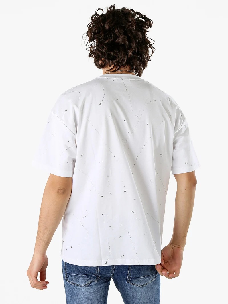 T-shirt da uomo in cotone con stampe metallizzate - bianco