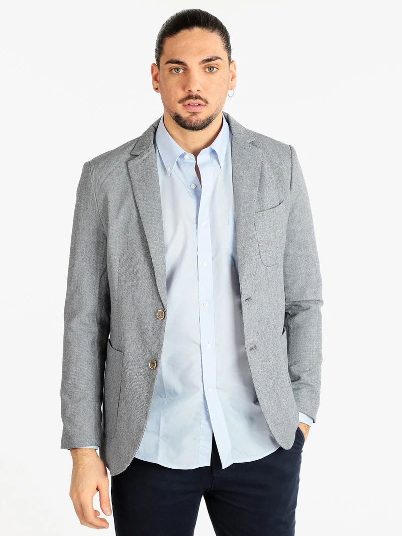 Blazer uomo in misto lino e cotone - blu