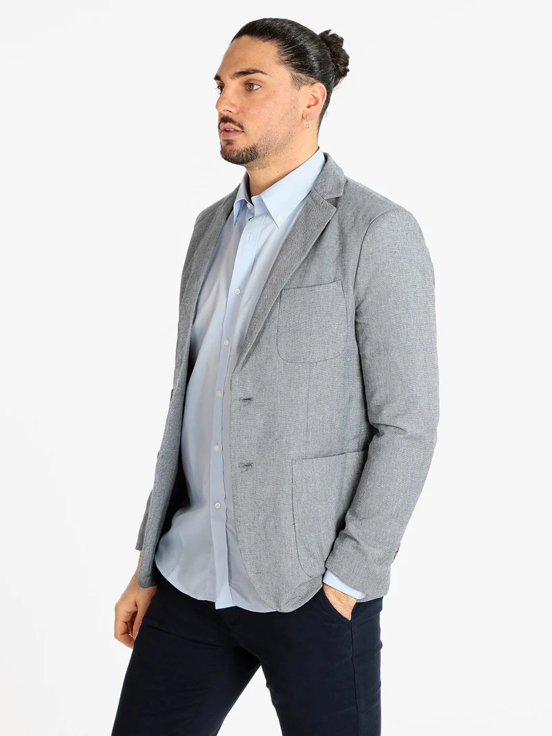 Blazer uomo in misto lino e cotone - blu