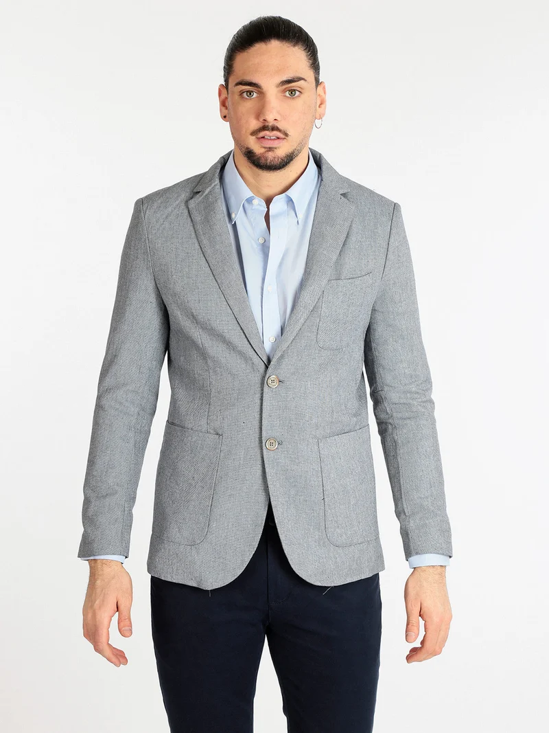 Blazer uomo in misto lino e cotone - blu