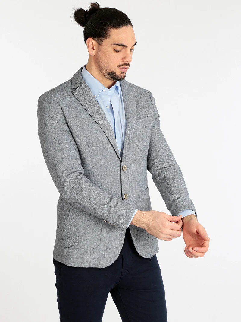 Blazer uomo in misto lino e cotone - blu