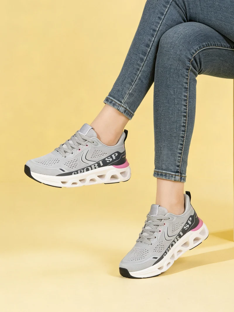 Sneakers donna sportive in maglia - grigio