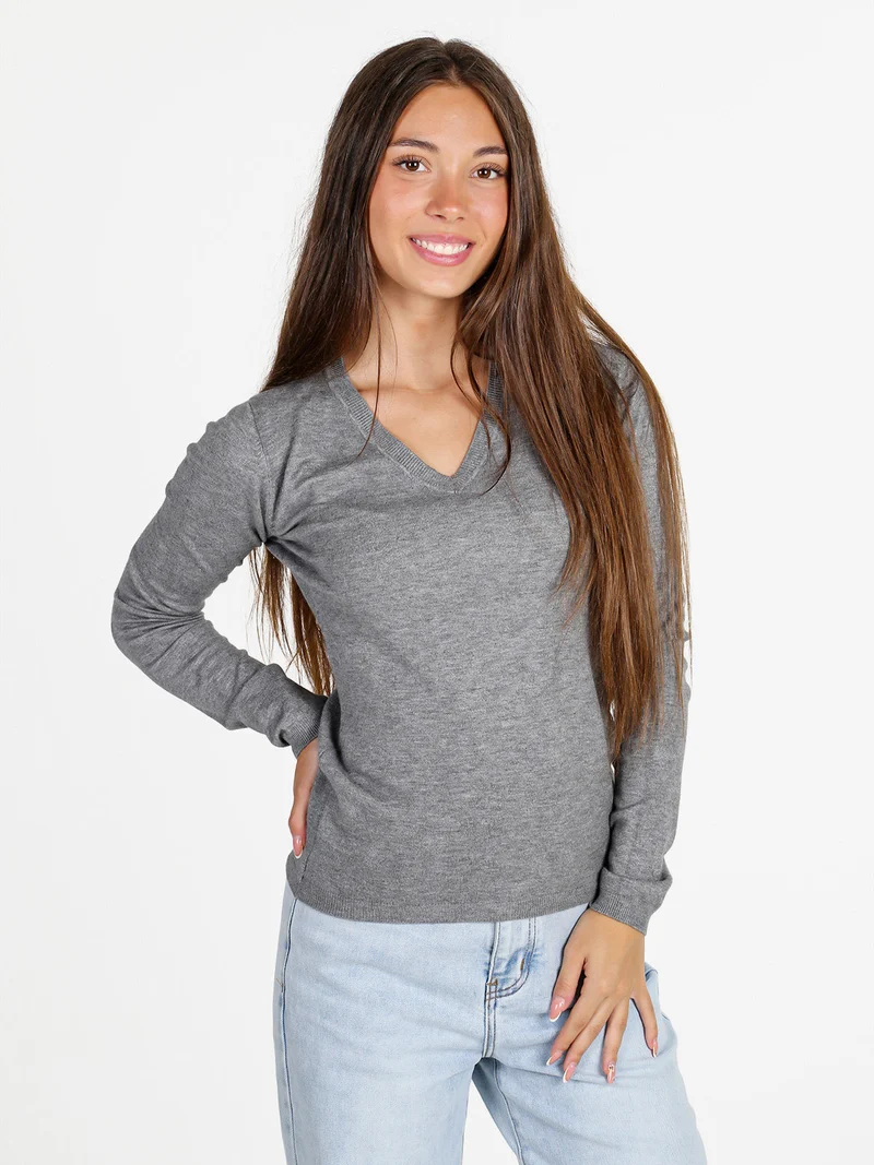 Pullover donna con scollo a V - grigio