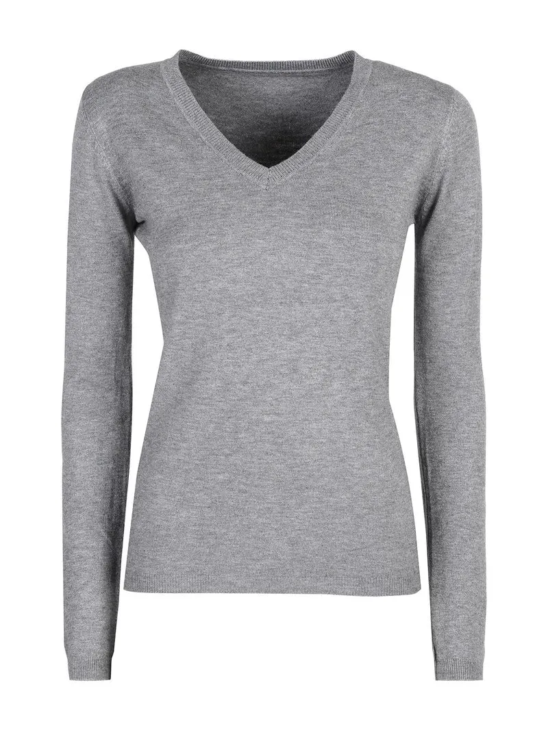 Pullover donna con scollo a V - grigio
