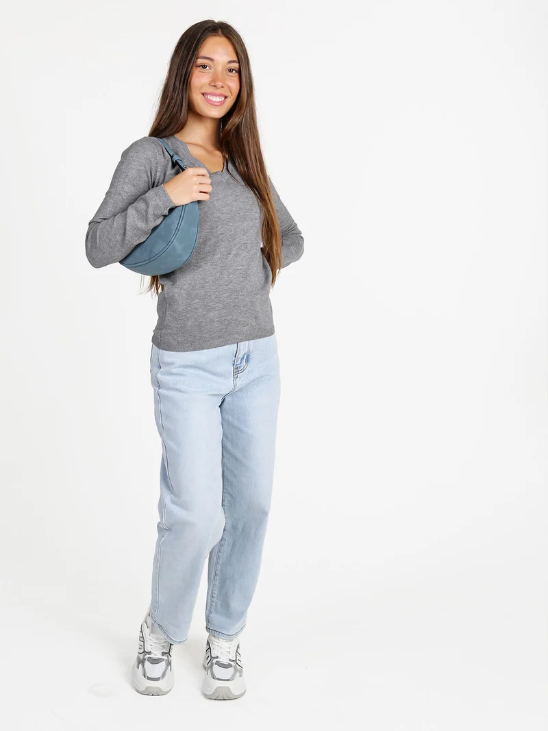 Pullover donna con scollo a V - grigio