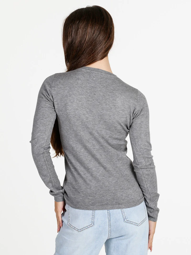 Pullover donna con scollo a V - grigio