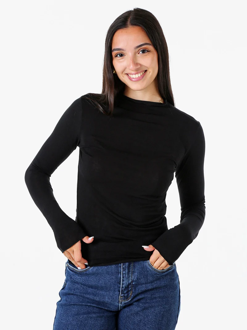 Maglia donna accollata a maniche lunghe - nero