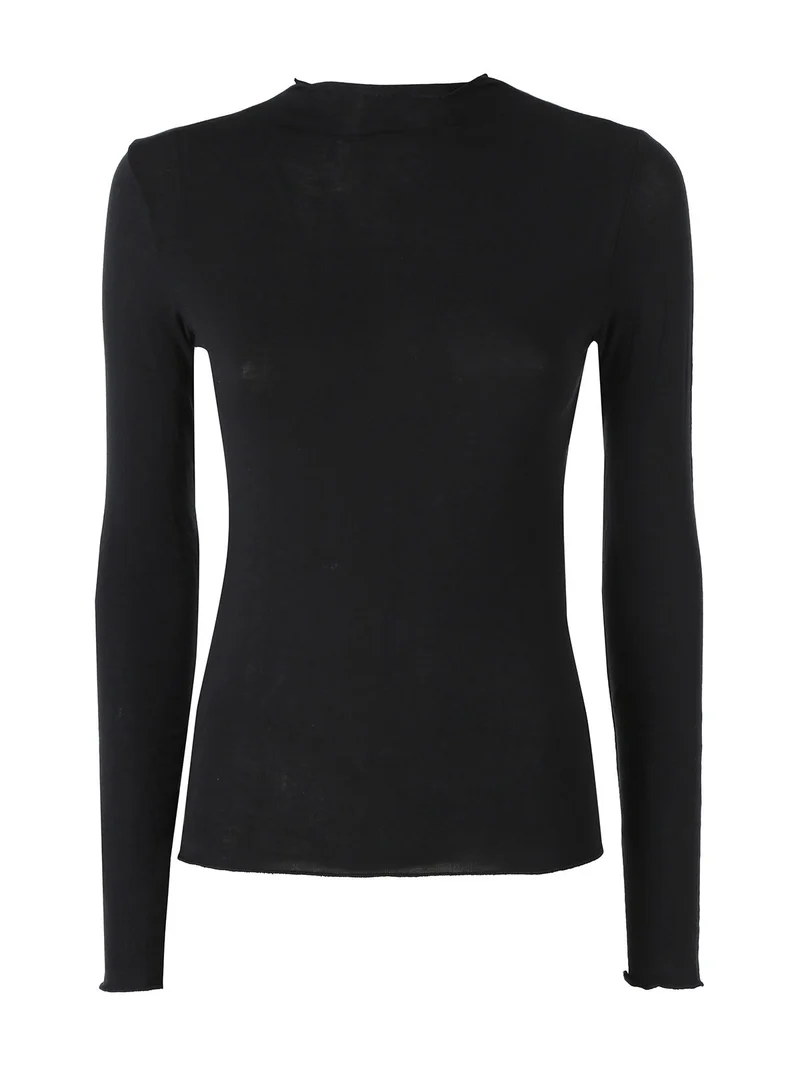 Maglia donna accollata a maniche lunghe - nero