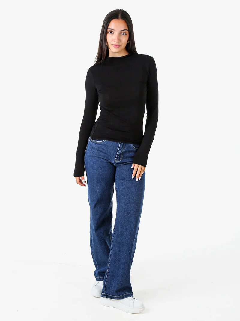 Maglia donna accollata a maniche lunghe - nero