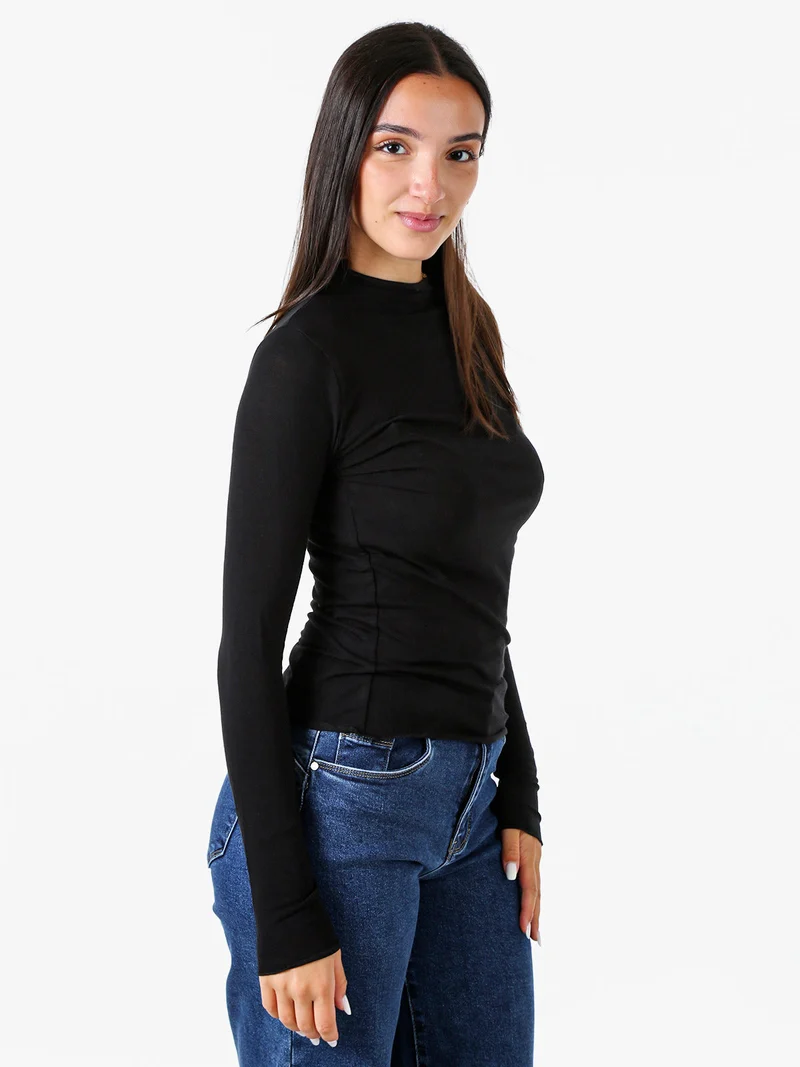 Maglia donna accollata a maniche lunghe - nero