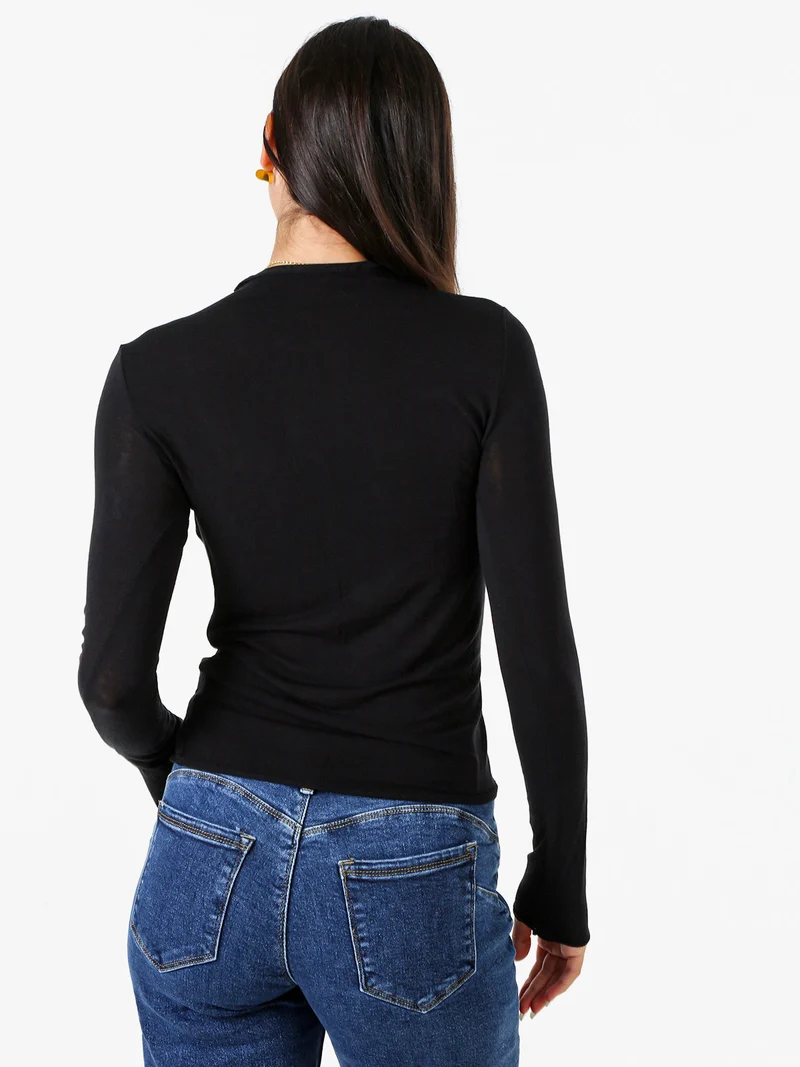 Maglia donna accollata a maniche lunghe - nero
