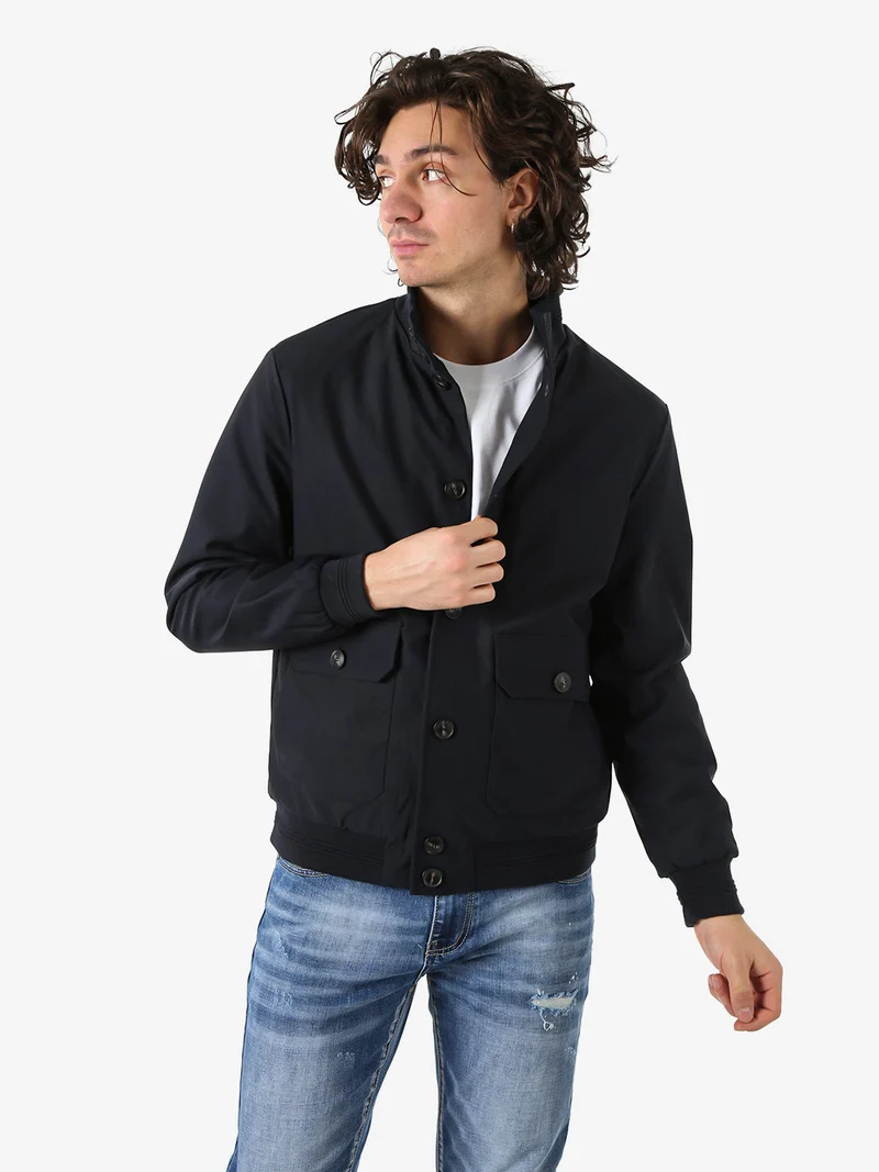 Giacca impermeabile da uomo con bottoni - blu scuro