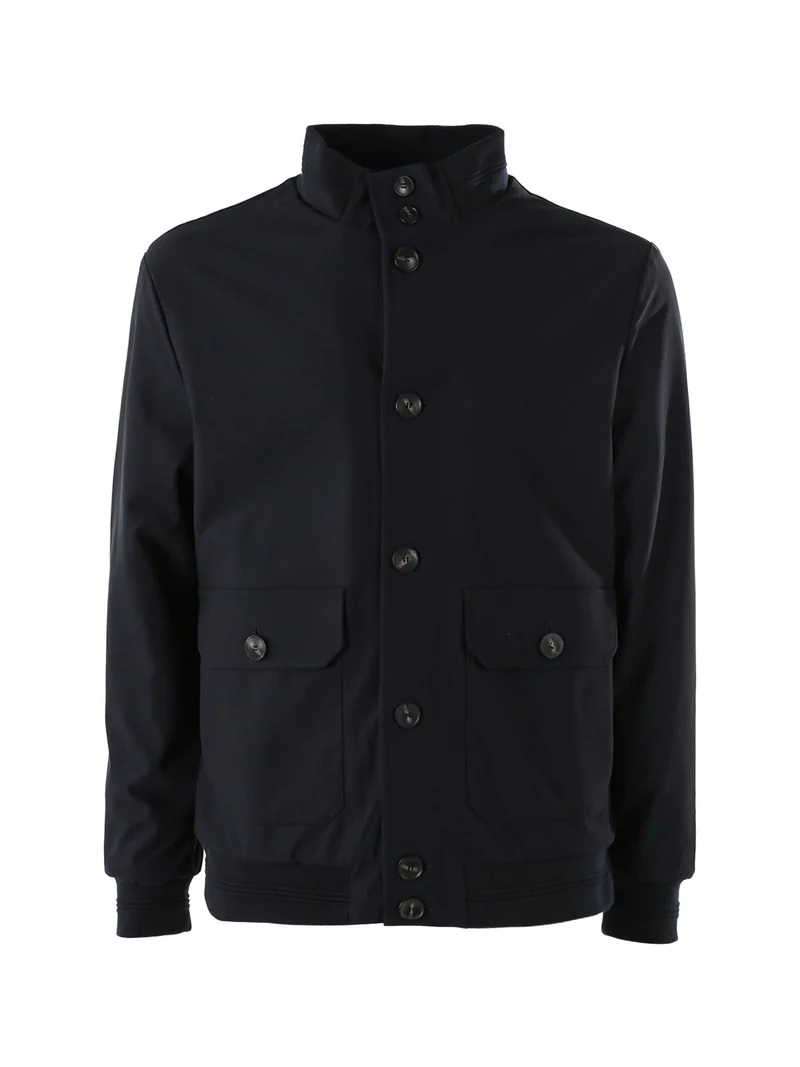 Giacca impermeabile da uomo con bottoni - blu scuro
