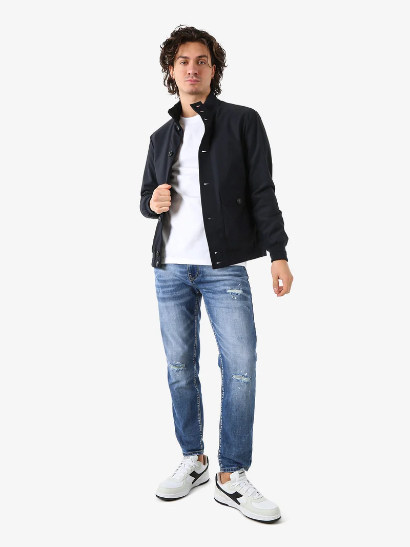 Giacca impermeabile da uomo con bottoni - blu scuro