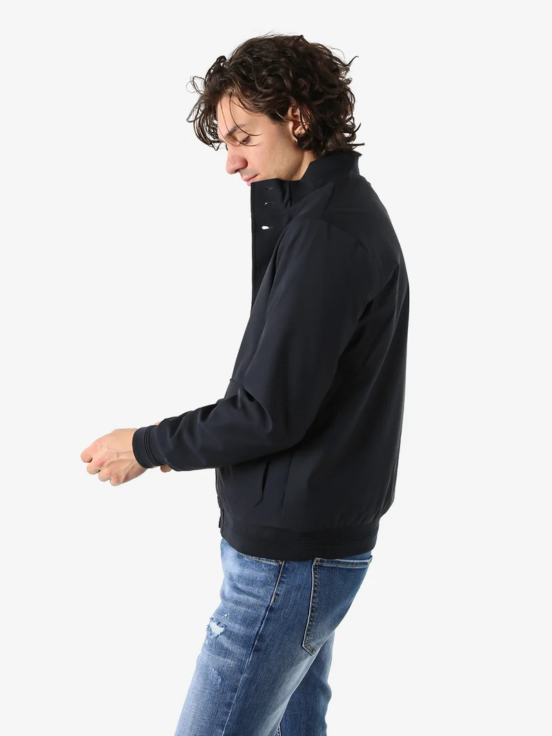 Giacca impermeabile da uomo con bottoni - blu scuro