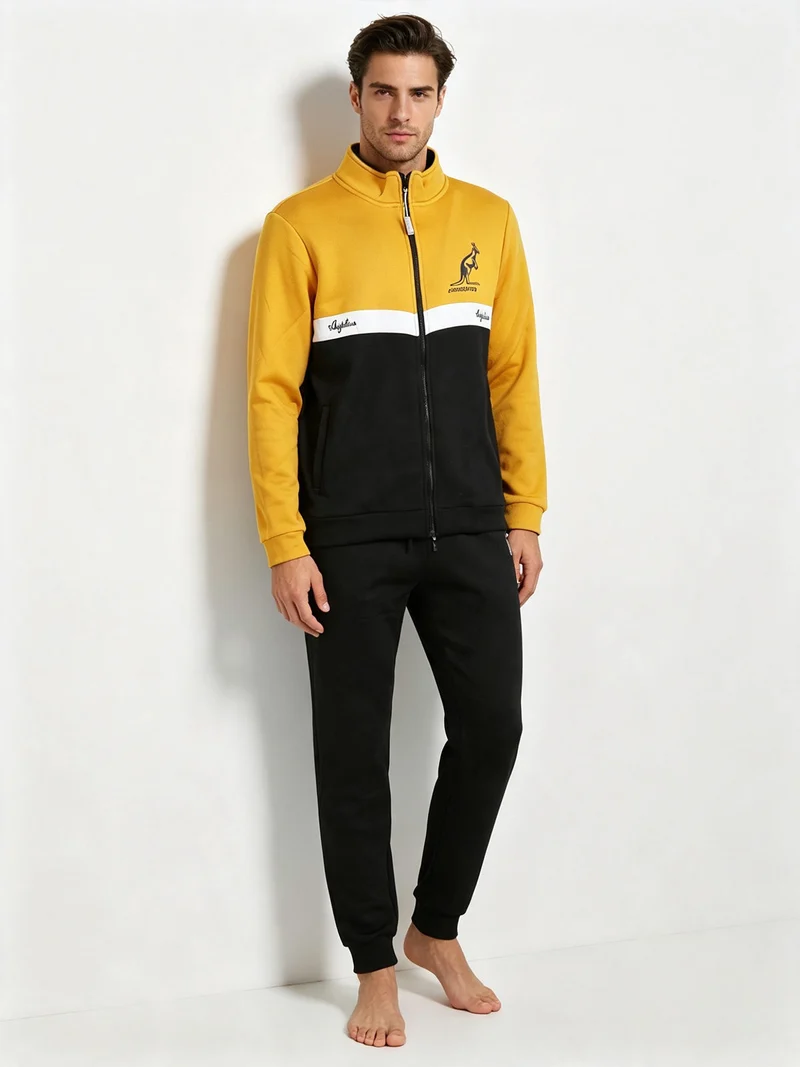 Completo tuta 2 pezzi da uomo full zip con interno felpato - giallo