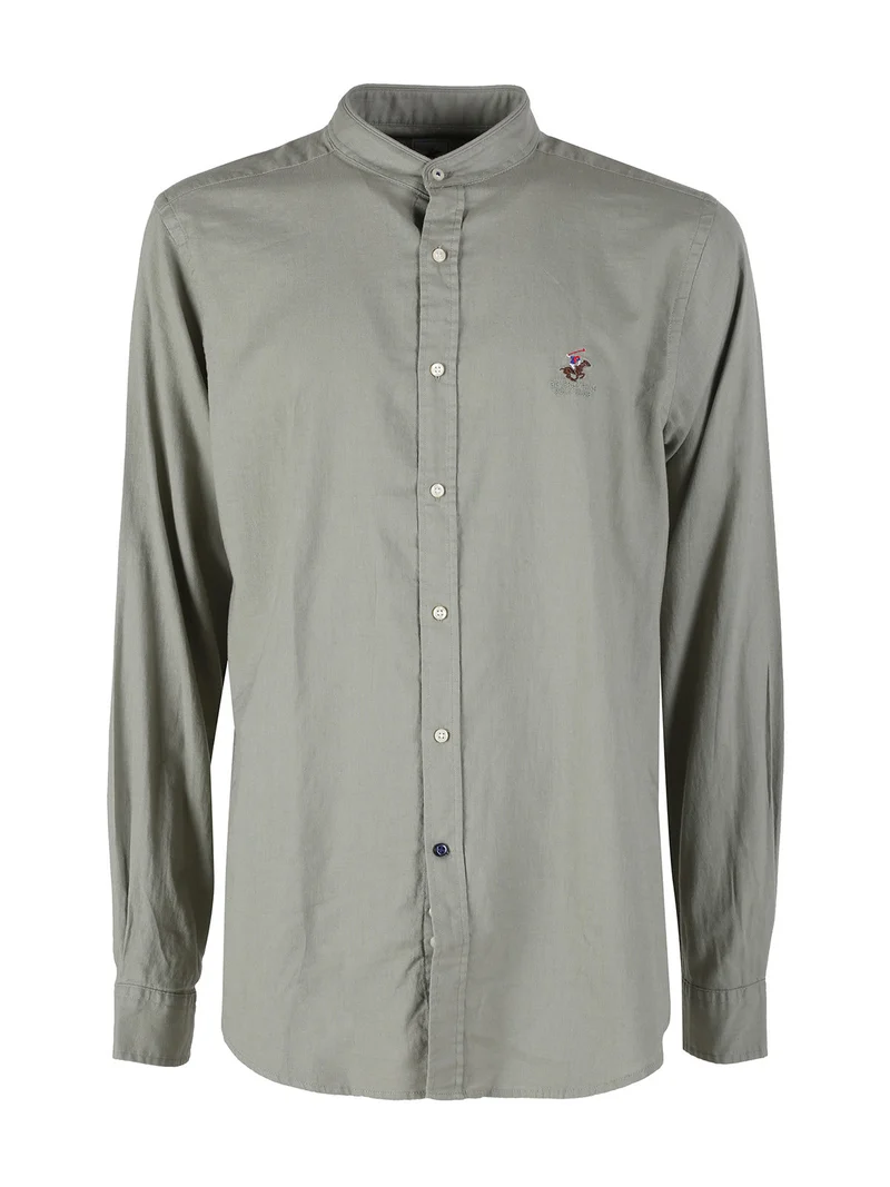 Camicia da uomo alla coreana in misto lino e cotone - pistacchio