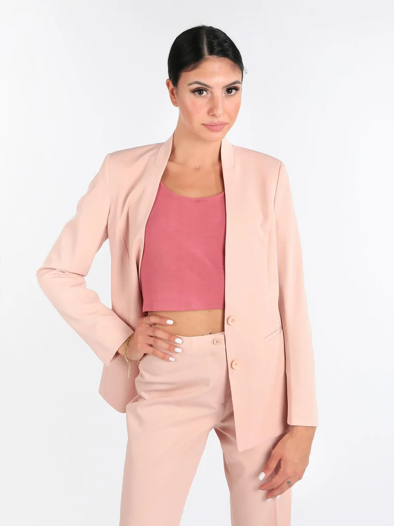 Blazer donna scollo alla coreana - rosa