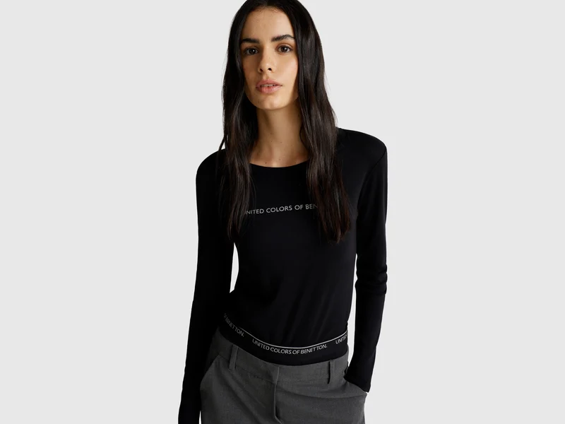 Langärmeliges T-Shirt mit Glitzerlogo