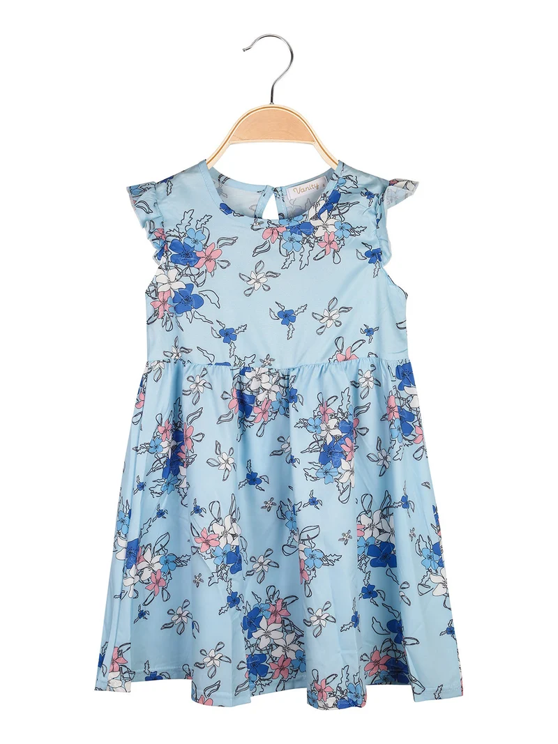 Vestito da bambina floreale con maniche corte a volant - azzurro