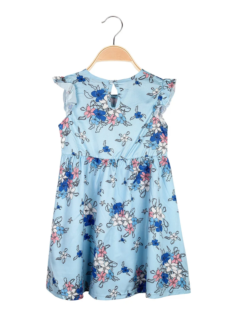 Vestito da bambina floreale con maniche corte a volant - azzurro