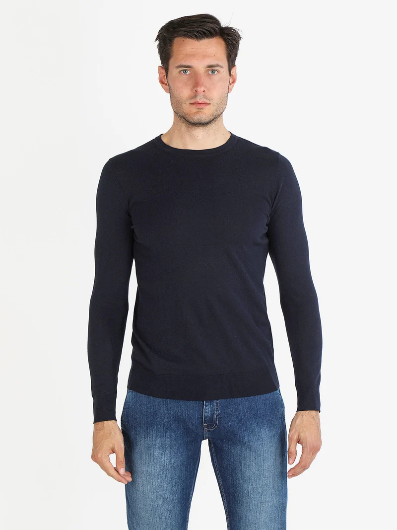 Maglia girocollo da uomo in cotone - blu scuro