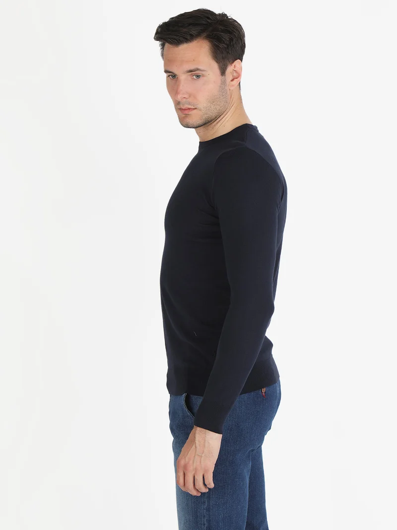 Maglia girocollo da uomo in cotone - blu scuro