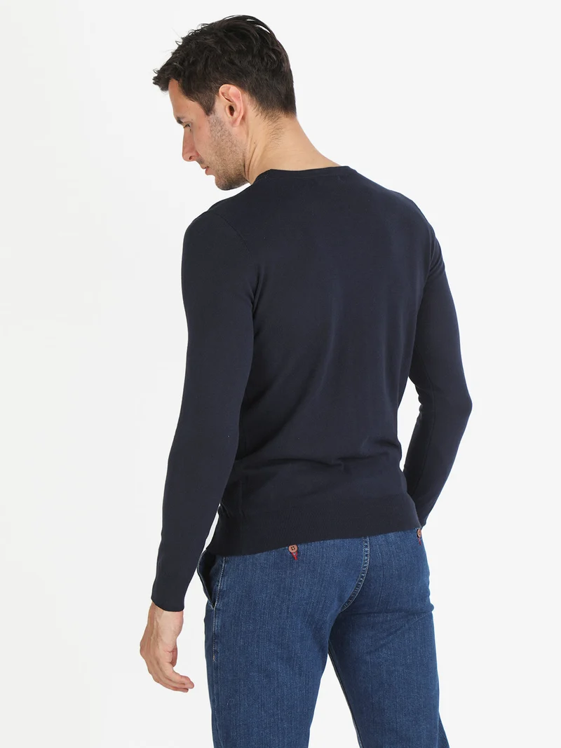 Maglia girocollo da uomo in cotone - blu scuro